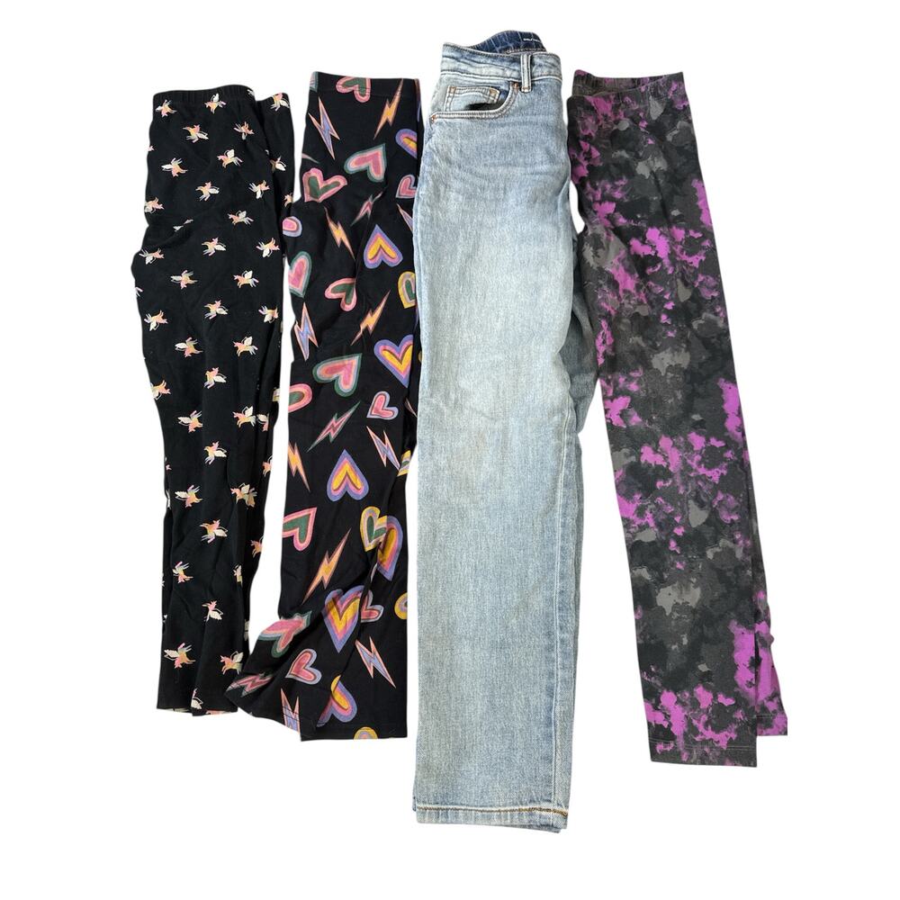 Girls XL 14 Lot Bundle 4 Bottoms Straight Leg Jeans Printed Leggings Spring